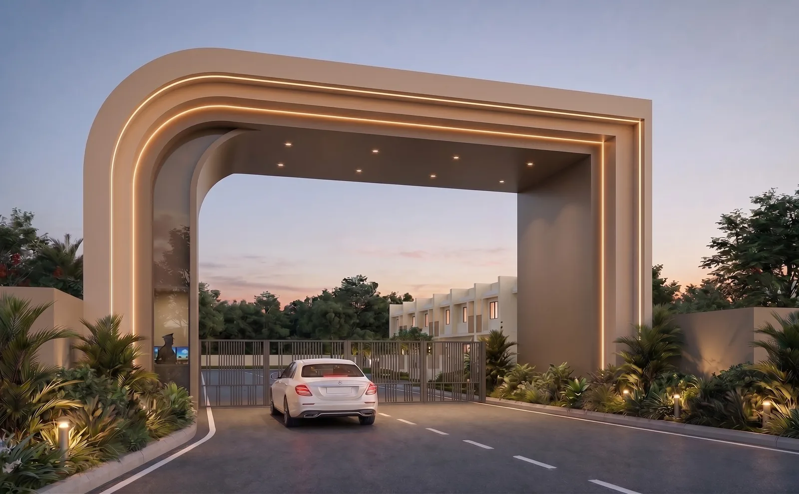 Kingsland grand entrance at dusk