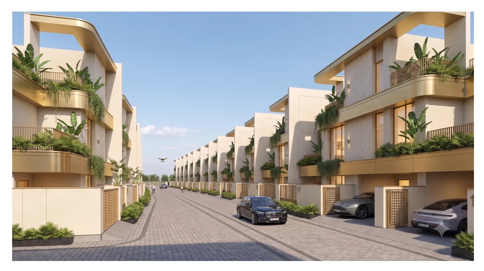 Kingsland internal avenue lined with luxury villas