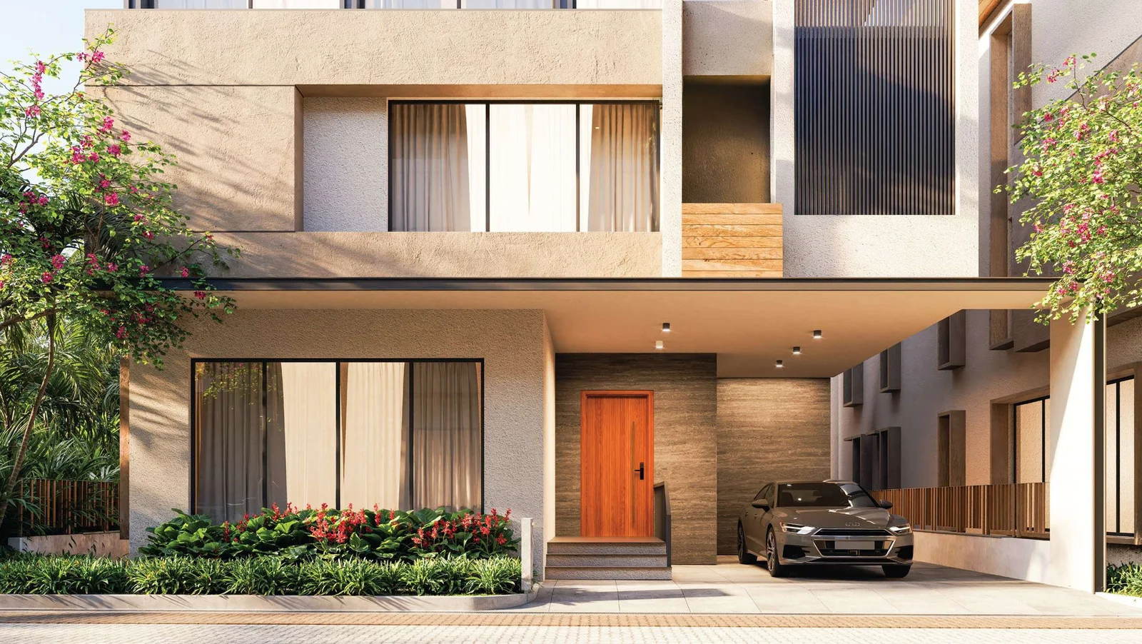Kingsland villa façade with champagne-gold accents